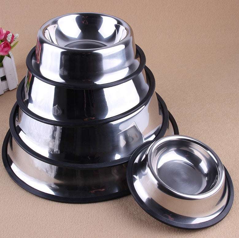 Stainless steel pet dish with non-slip base