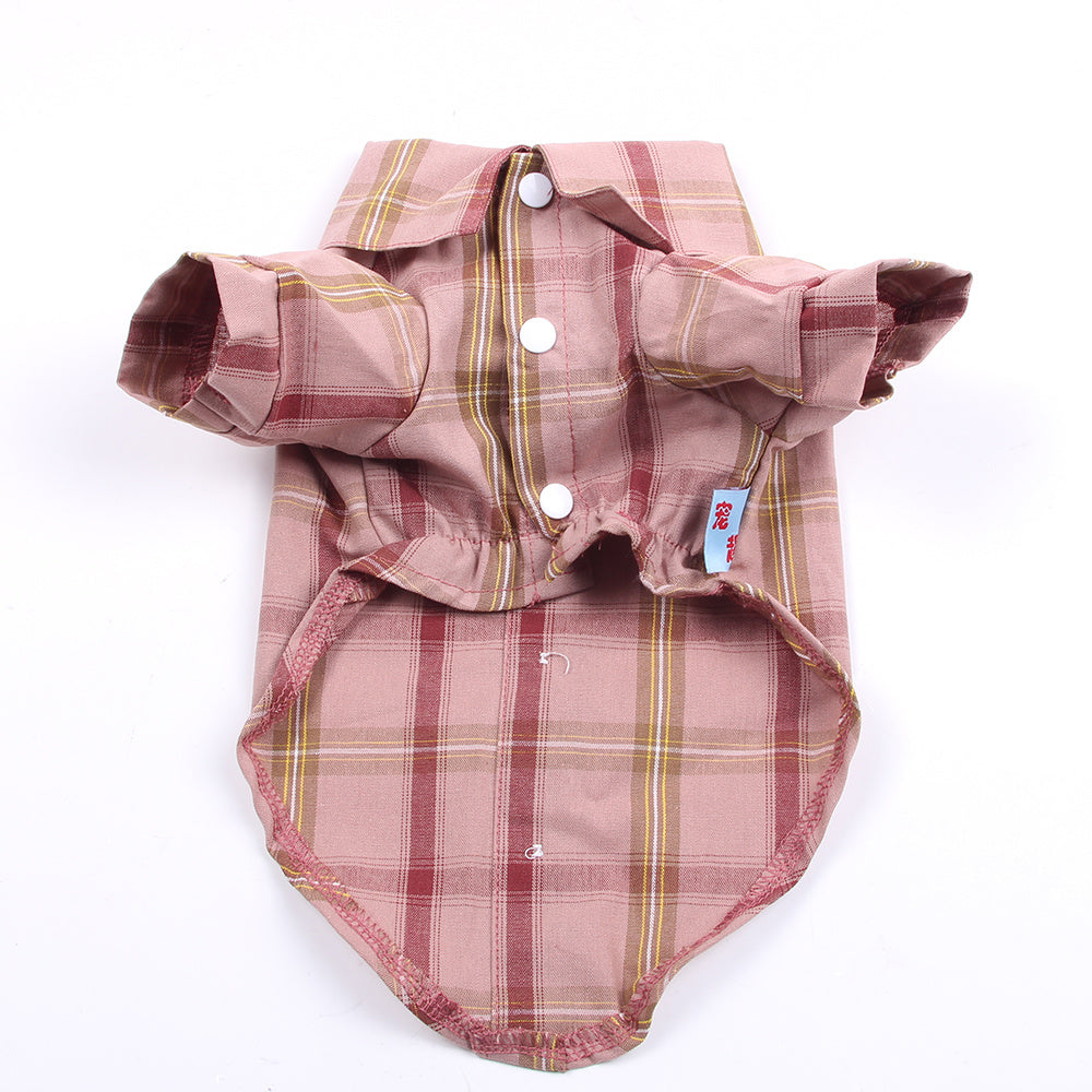 Plaid dog coat with buttons on a white background