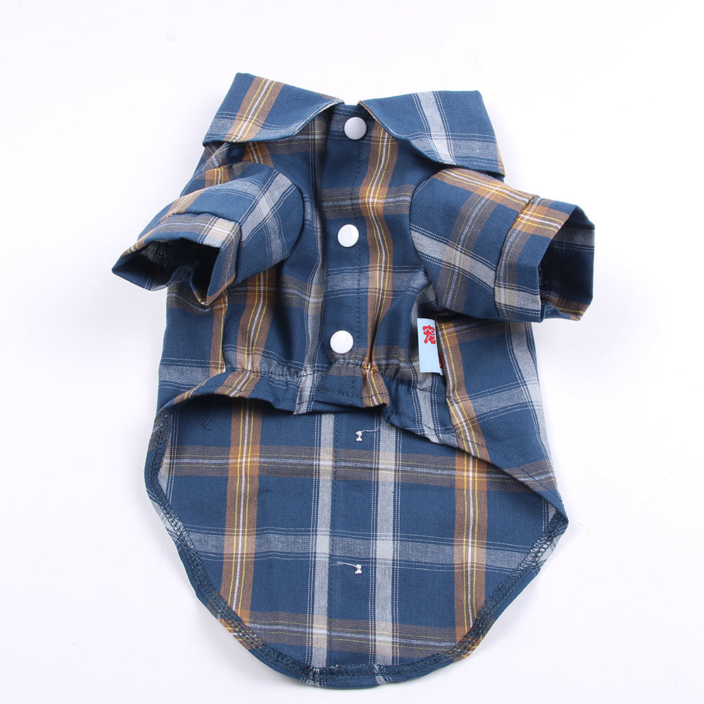 Blue plaid dog shirt on a white background