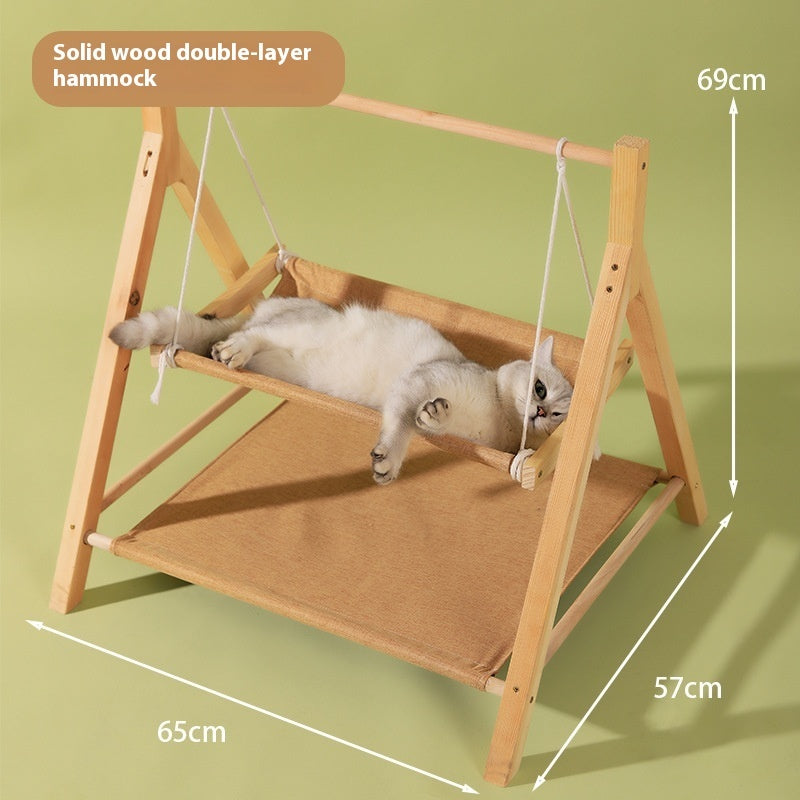 Stable and stylish cat hammock with two levels and natural wood design
