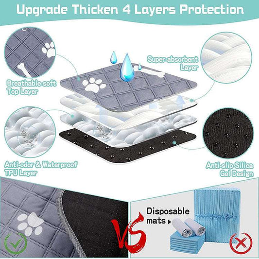Reusable pet pee mat for dogs and cats in gray color with non-slip backing.
