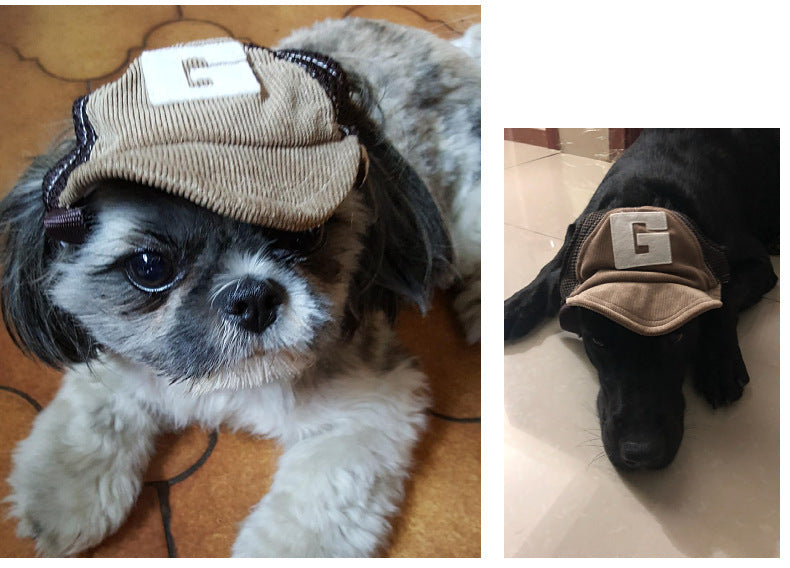 Corduroy pet hat with adjustable neck fit for comfort and breathability
