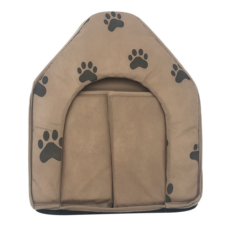 Cute dog bed house with paw print design and comfy structure