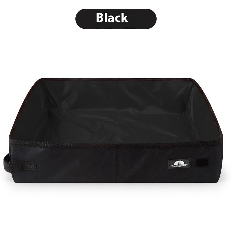 Easy-to-clean litter box with cat sitting inside