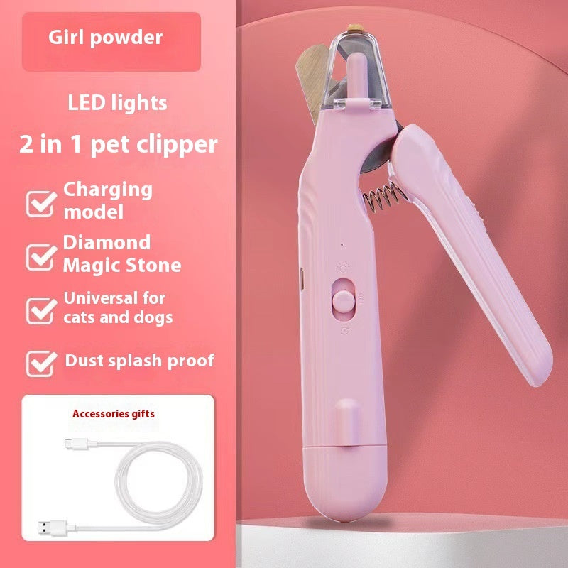 Safe pet nail trimming with LED light and quiet motor