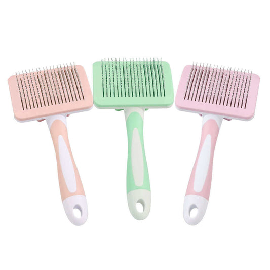 Self-cleaning slicker brush for dogs and cats with one-click hair removal button