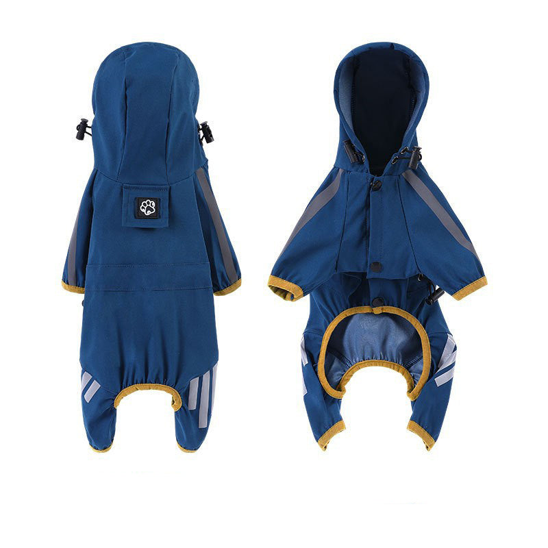 Small dog wearing a waterproof raincoat with hood