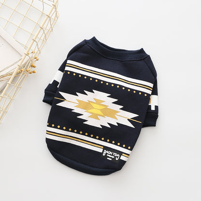 Dog sweater with geometric pattern on a white background