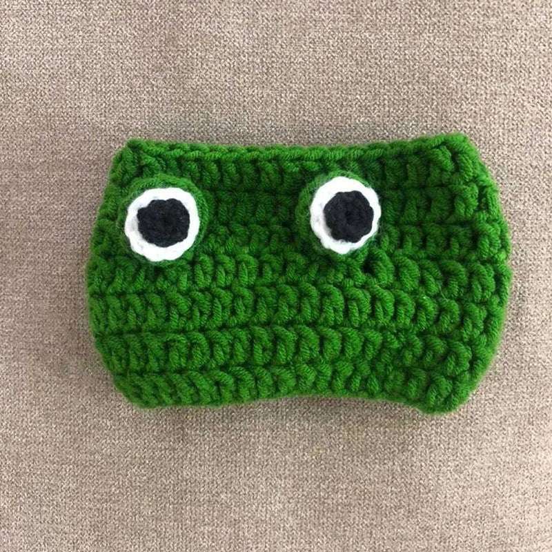 Adorable pet costume featuring a handmade frog hat for cats and dogs