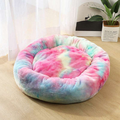 Comfortable round pet bed for small dogs and cats in dark gray color