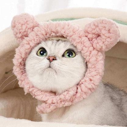 Cat cosplay hat with pink ears and fluffy fabric