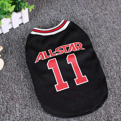 Black pet jersey with 'All Star 11' text on a gray surface