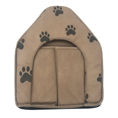 Cozy cloth dog house with wide front opening and breathable fabric