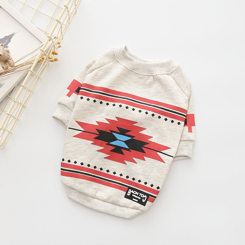 Dog sweater with geometric pattern on a white background