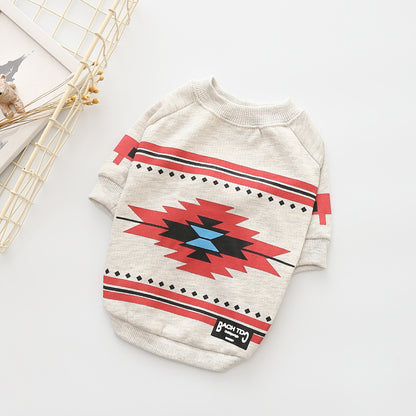 Dog sweater with geometric pattern on a white background