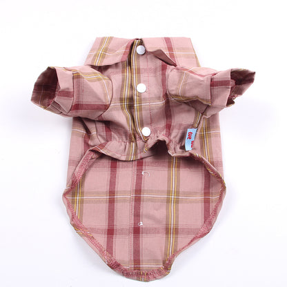 Plaid dog coat with buttons on a white background