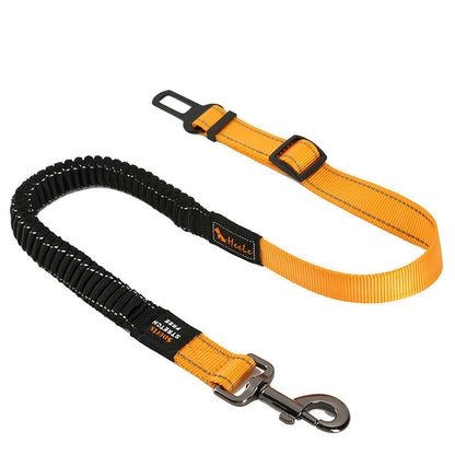 Protective dog seat belt harness accessory for safe driving.