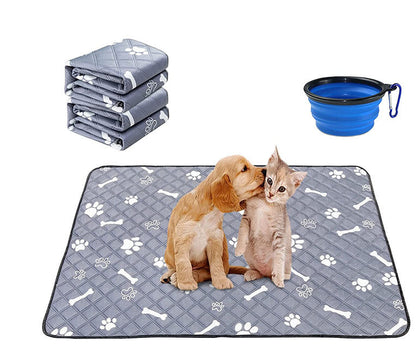 Folded reusable dog pee mat showing soft cloth texture and flexible material.