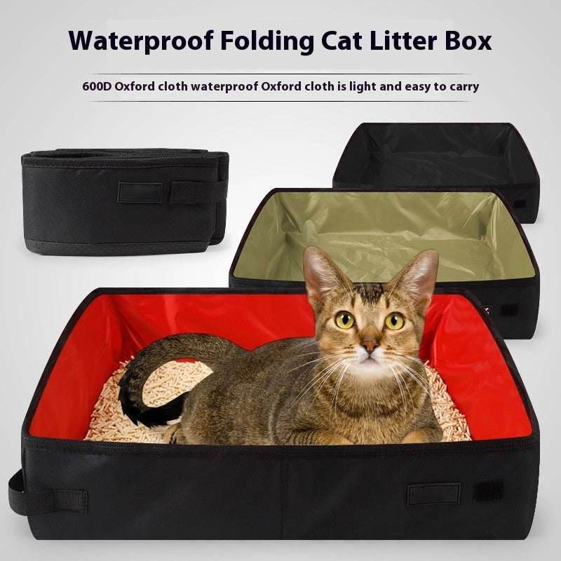 Foldable waterproof cat litter box with red interior