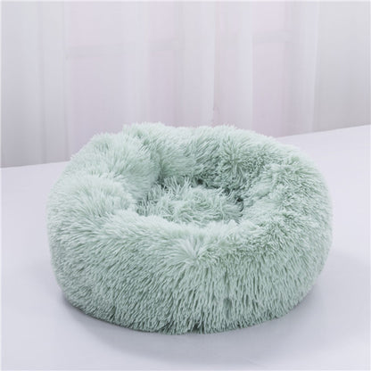 Plush calming pet bed in gray color for stylish homes