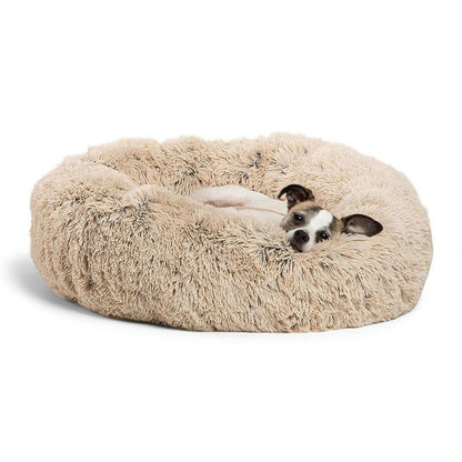 Plush calming bed for pets made with baby blanket material