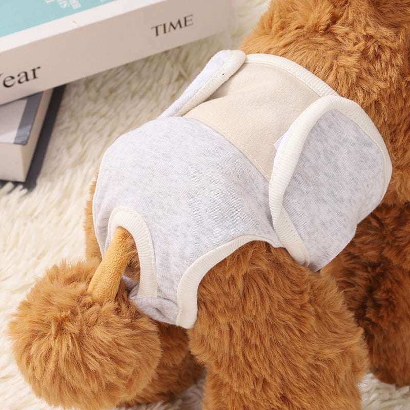 Puppy model showcasing leak-proof cotton dog safety pants