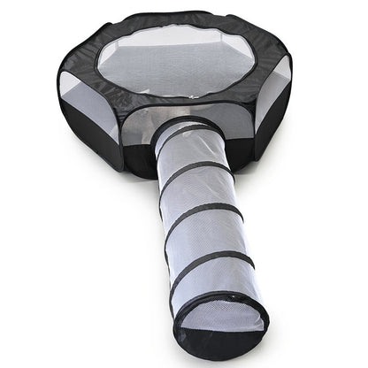 Portable pet tunnel for cats with zipper and mesh design