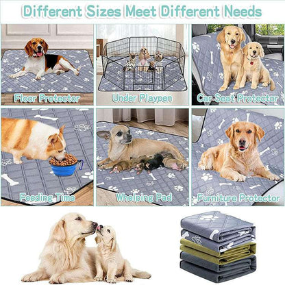 Dog crate pad with soft surface and fun paw and bone design.
