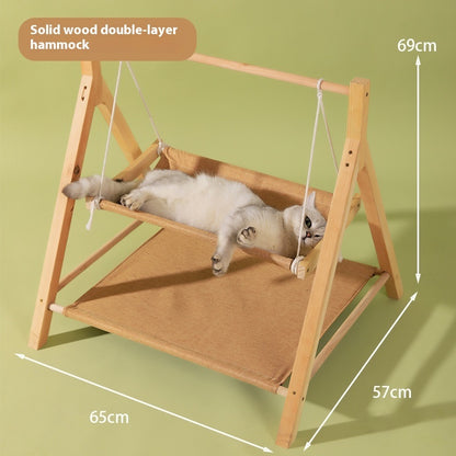 Stable and stylish cat hammock with two levels and natural wood design