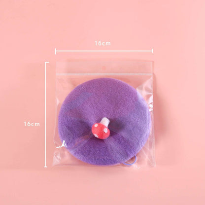 Elegant cat beret in mushroom purple with a soft texture, perfect for winter photoshoots or holiday events.