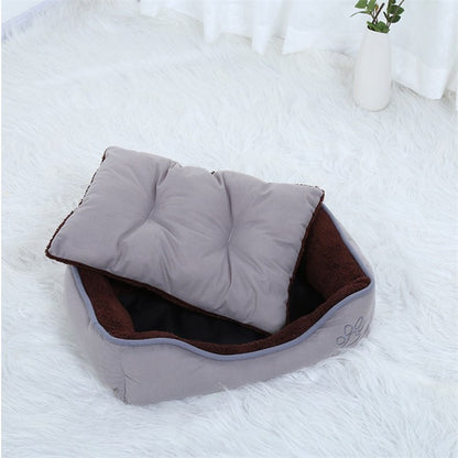 Warm coffee-colored pet bed with a plush cream interior, offering a snug resting spot for pets.
