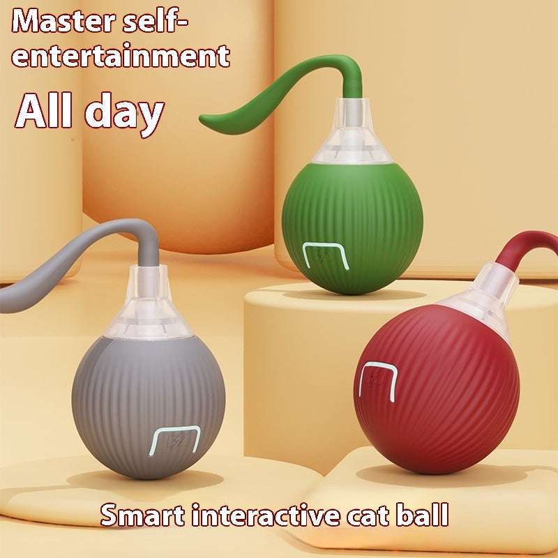 Red magic tail cat toy ball with rope and plush tail attachment